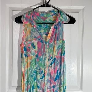 Lily Pulitzer- long collared dress , button up.